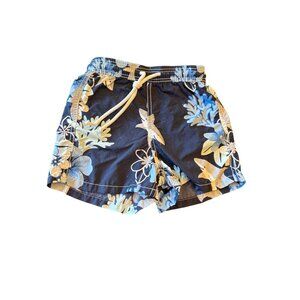 Boys Ltj Arthur Navy & Beige Floral Swim Shorts With Drawstring Waist Size 6